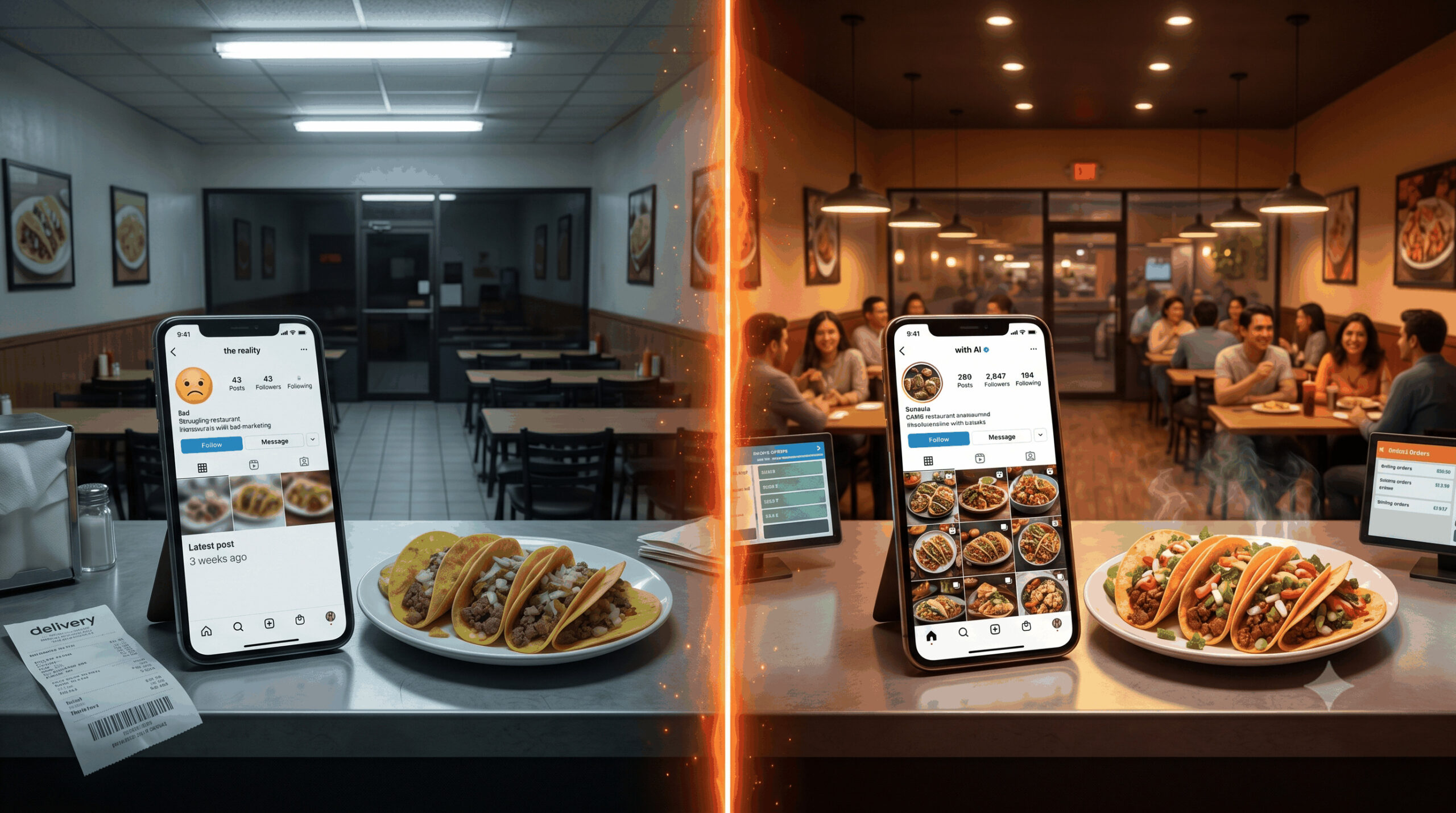 Before and after: AI transforms a struggling restaurant's marketing into a thriving business with more customers and online orders