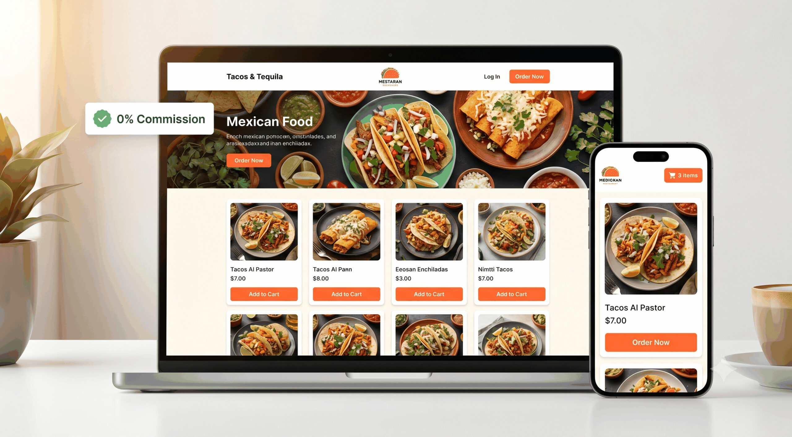 Mexican restaurant's own online ordering website with zero commissions